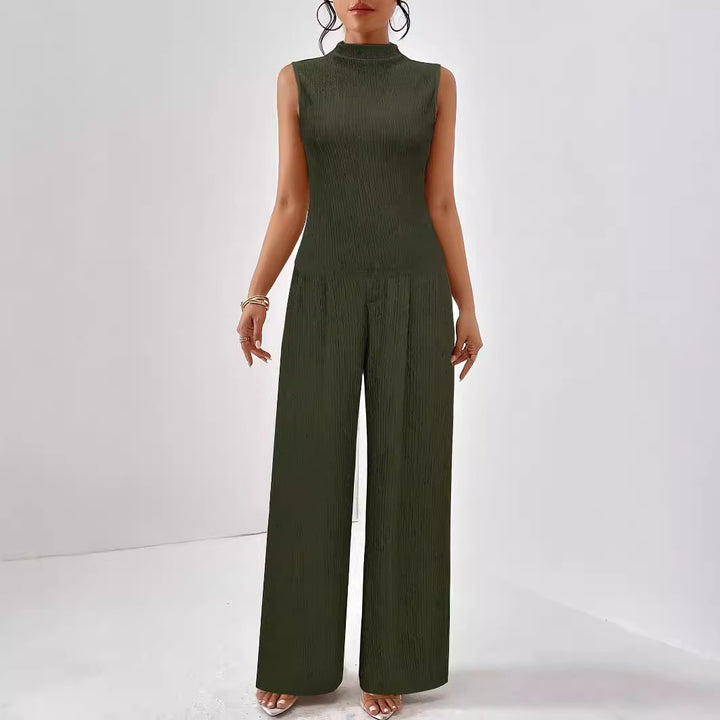 Damen eleganter Jumpsuit mit Rippstruktur und hochgeschlossenem Kragen Drune