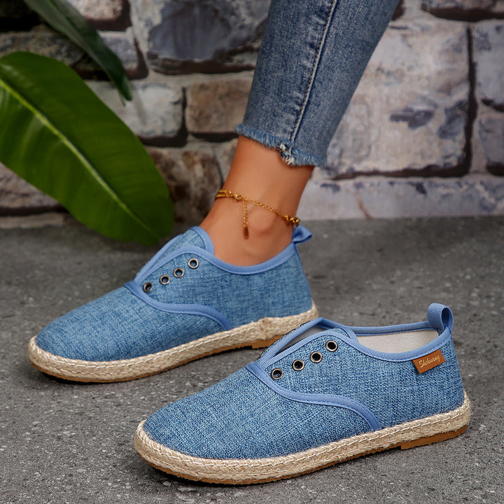 Damen Casual Espadrille Slip-Ons mit stylischem distressed Denim-Muster Drune