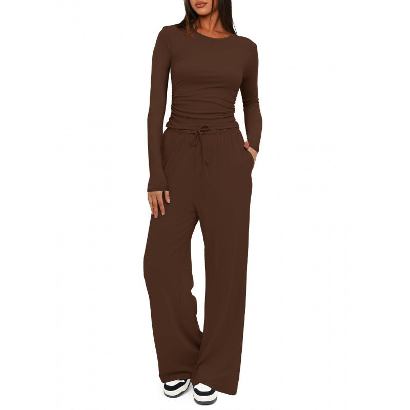 Damen Relax-Freizeithose mit extra weitem Bein, elastischem Bund und Kordelzug Drune