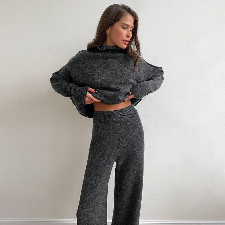 Damen Gemütliches Strick-Ensemble mit hohem Kragen Drune