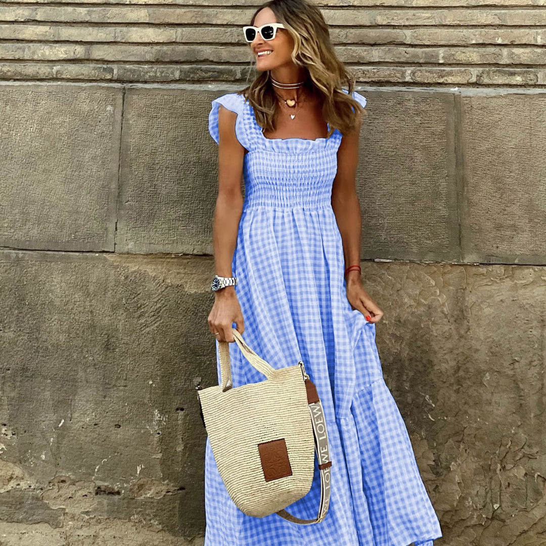 Damen Maxikleid mit kariertem Design und fließendem Schnitt Drune
