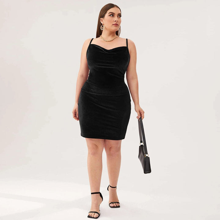Damen elegantes, figurbetontes Partykleid aus Samt Drune