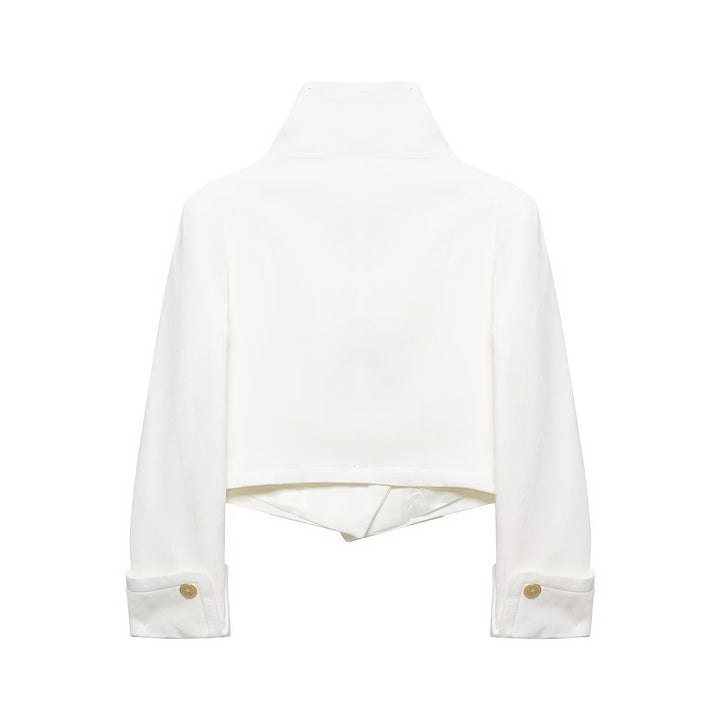 Damen Cropped Doppelreiher-Blazer mit hohem Stehkragen und Zierknöpfen Drune