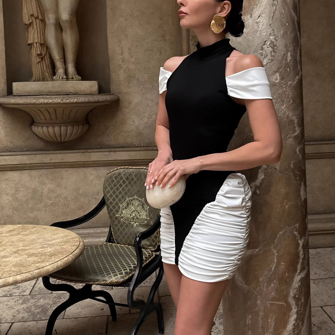 Damen elegantes Minikleid mit asymmetrischem Design und stilvollen Rüschendetails Drune