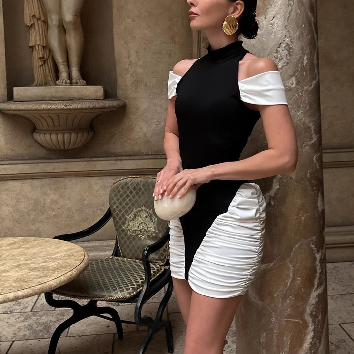 Damen elegantes Minikleid mit asymmetrischem Design und stilvollen Rüschendetails Drune
