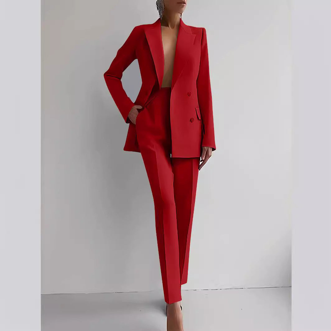 Damen elegantes Zweiteiler-Anzug-Set mit tailliertem Blazer und schmalen Hosen Drune