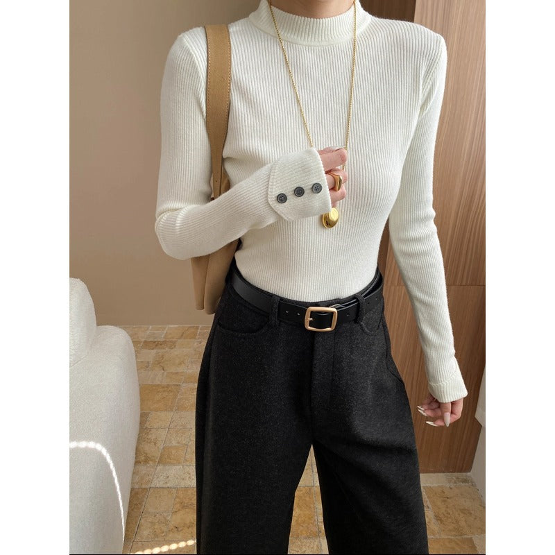 Damen figurbetontes Langarmshirt aus feinem Rippstrick Drune