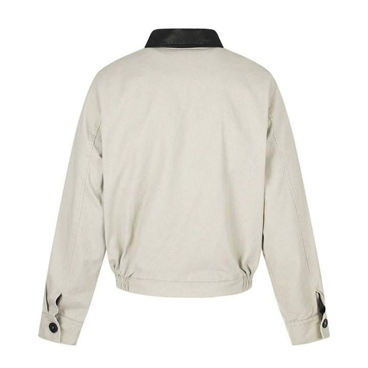 Herren Asymmetrische Canvas-Bomberjacke mit Lederriemen und Stehkragen Drune