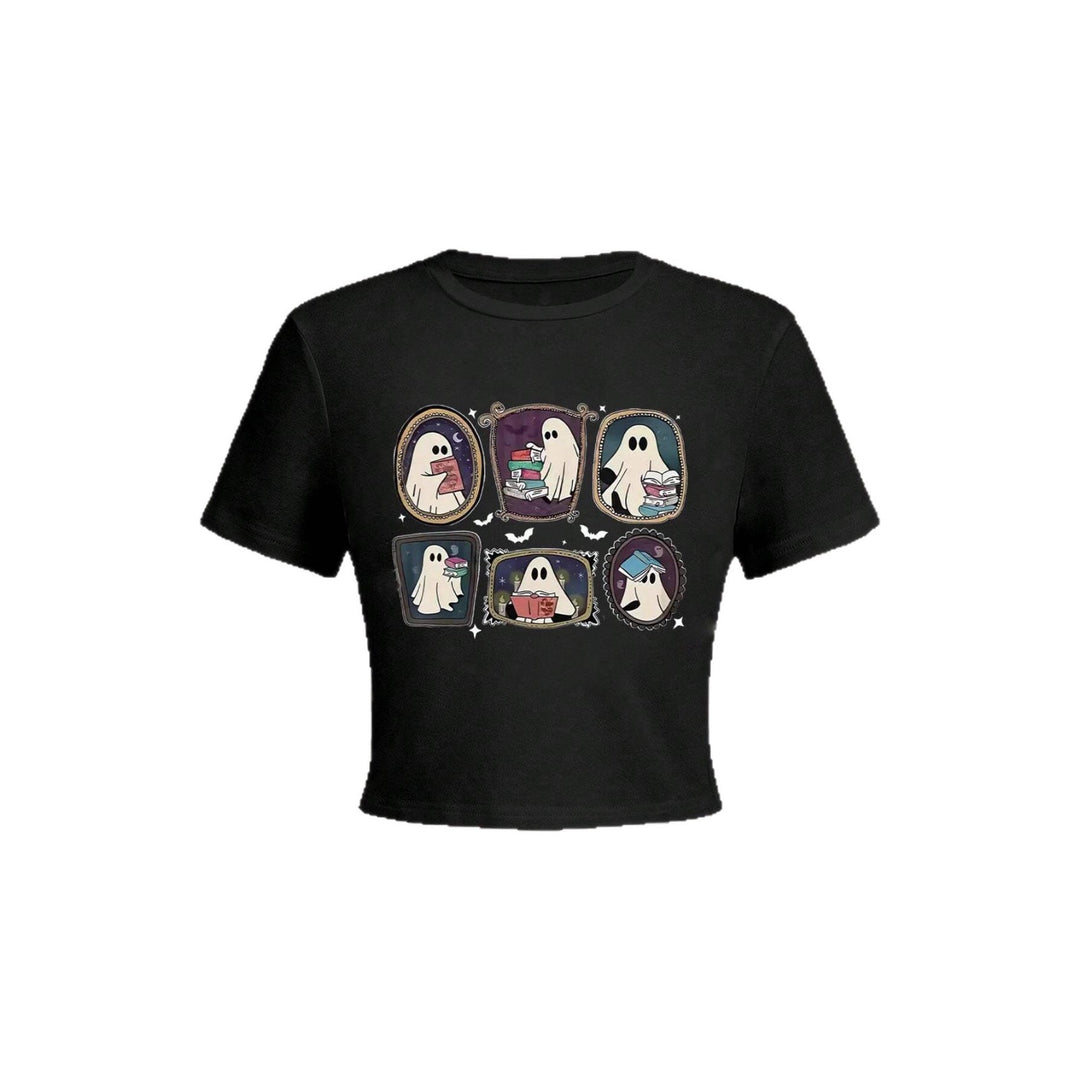 Damen Crop-T-Shirt mit verspieltem Geistermotiv Drune