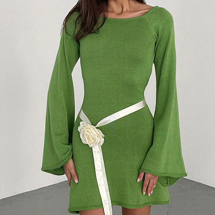 Damen elegantes Strickkleid mit weitem Ärmel und figurbetonter Silhouette Drune