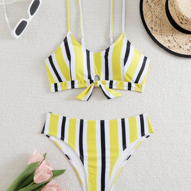 Damen Bikiniset mit eleganten Streifen und chicem Knoten Drune
