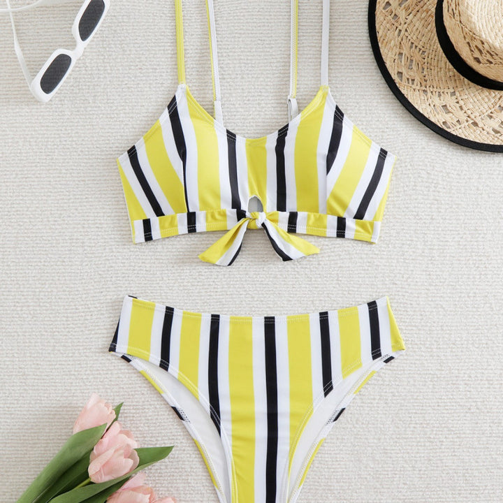 Damen Bikiniset mit eleganten Streifen und chicem Knoten Drune