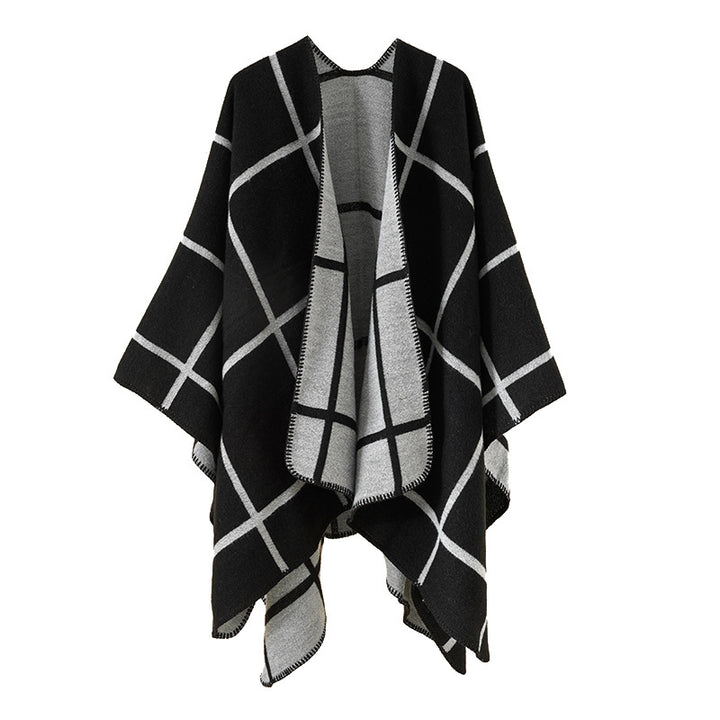 Damen Reversibler Oversize-Umhang mit großem Karomuster und offener Front Drune