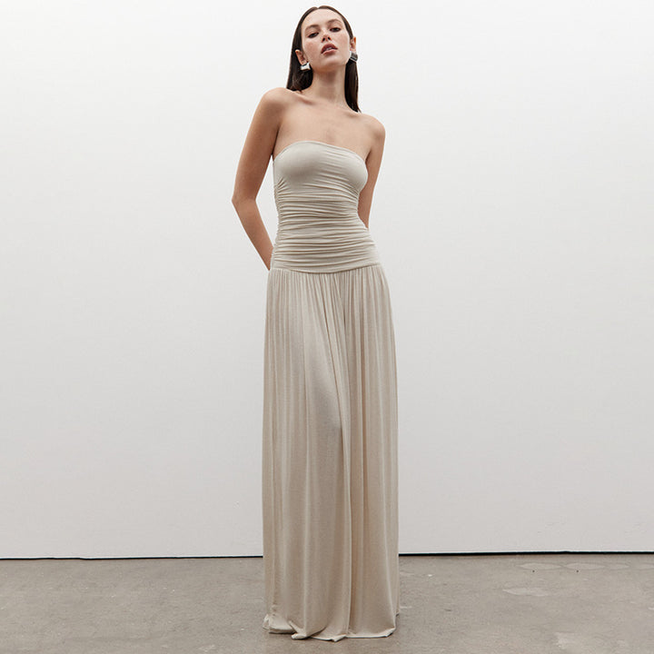 Damen Maxi-Kleid mit figurbetontem Oberteil und fließendem Rock Drune