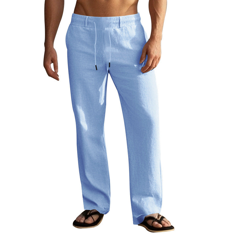 Herren nan leichte Leinen-Loungehose mit elastischem Tunnelzugbund, Kordelzug und weitem Bein Drune
