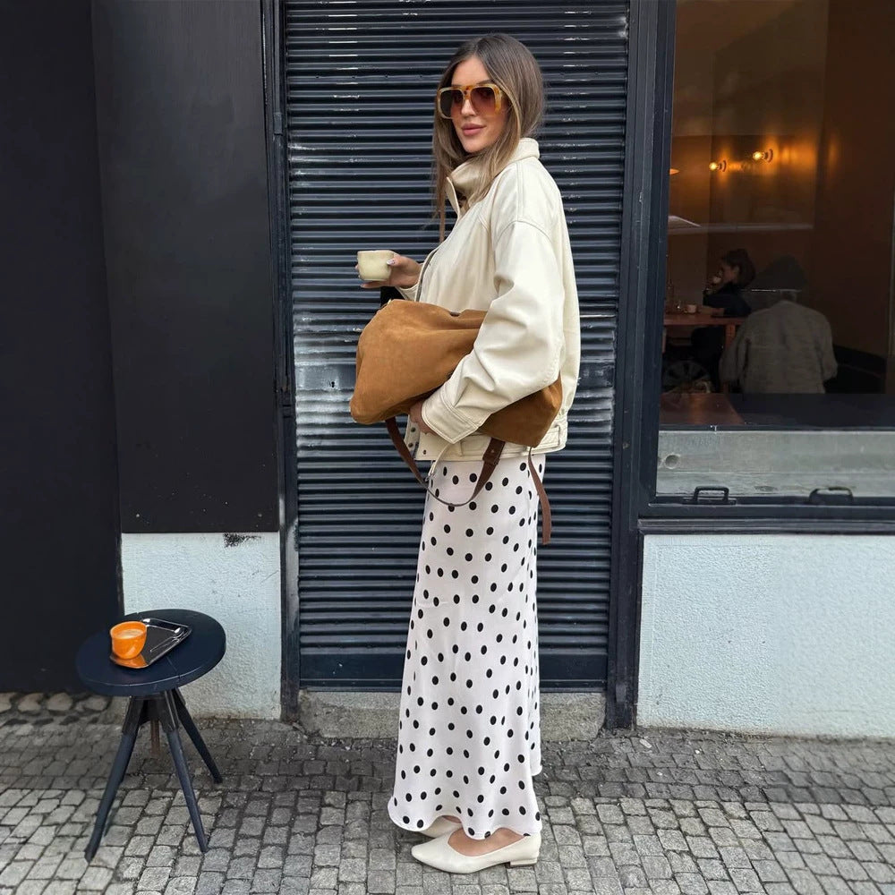 Damen Oversize Kunstlederjacke mit hohem Stehkragen und Tunnelzug Drune