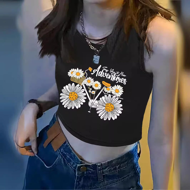 Damen Crop-Top mit auffälligem Schriftzug und körpernahem Schnitt Drune