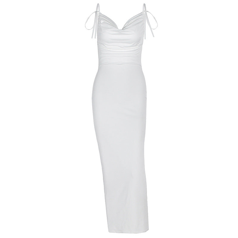 Damen Elegantes Maxikleid mit gerafftem Oberteil und verstellbaren Trägern Drune