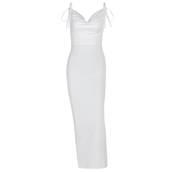 Damen Elegantes Maxikleid mit gerafftem Oberteil und verstellbaren Trägern Drune