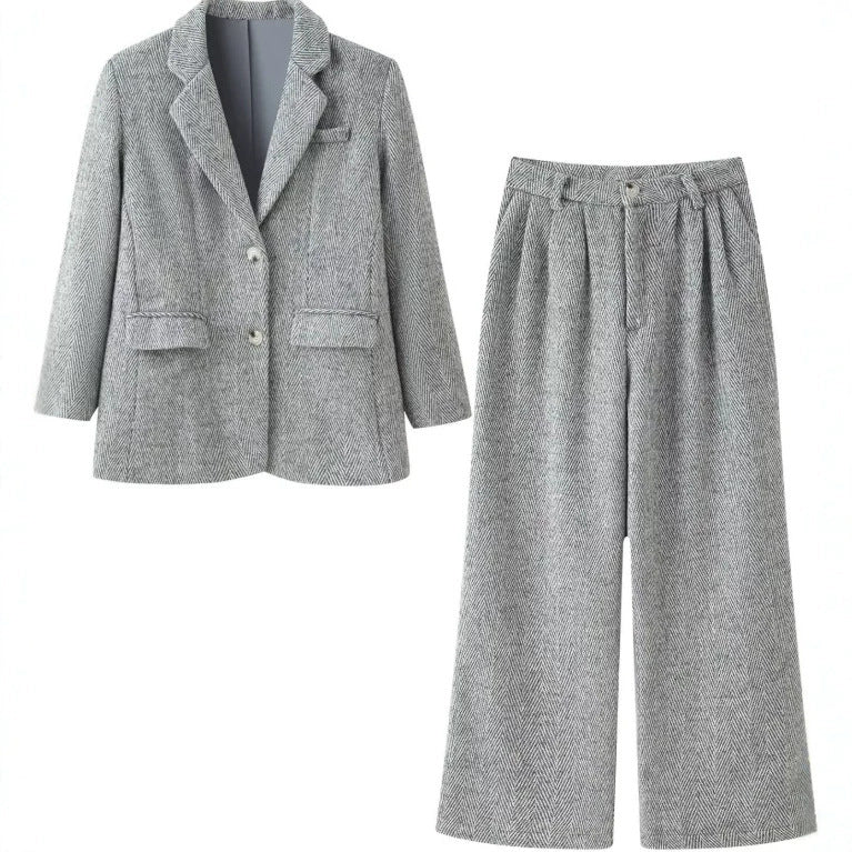 Damen Zweiteiliges Tweed-Blazer- und Culotte-Set mit Fischgrätstruktur Drune