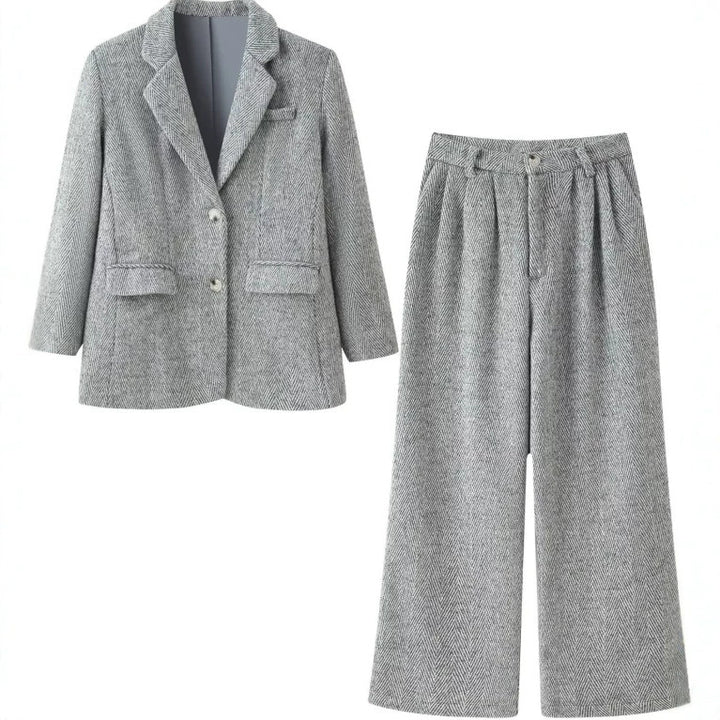 Damen Zweiteiliges Tweed-Blazer- und Culotte-Set mit Fischgrätstruktur Drune