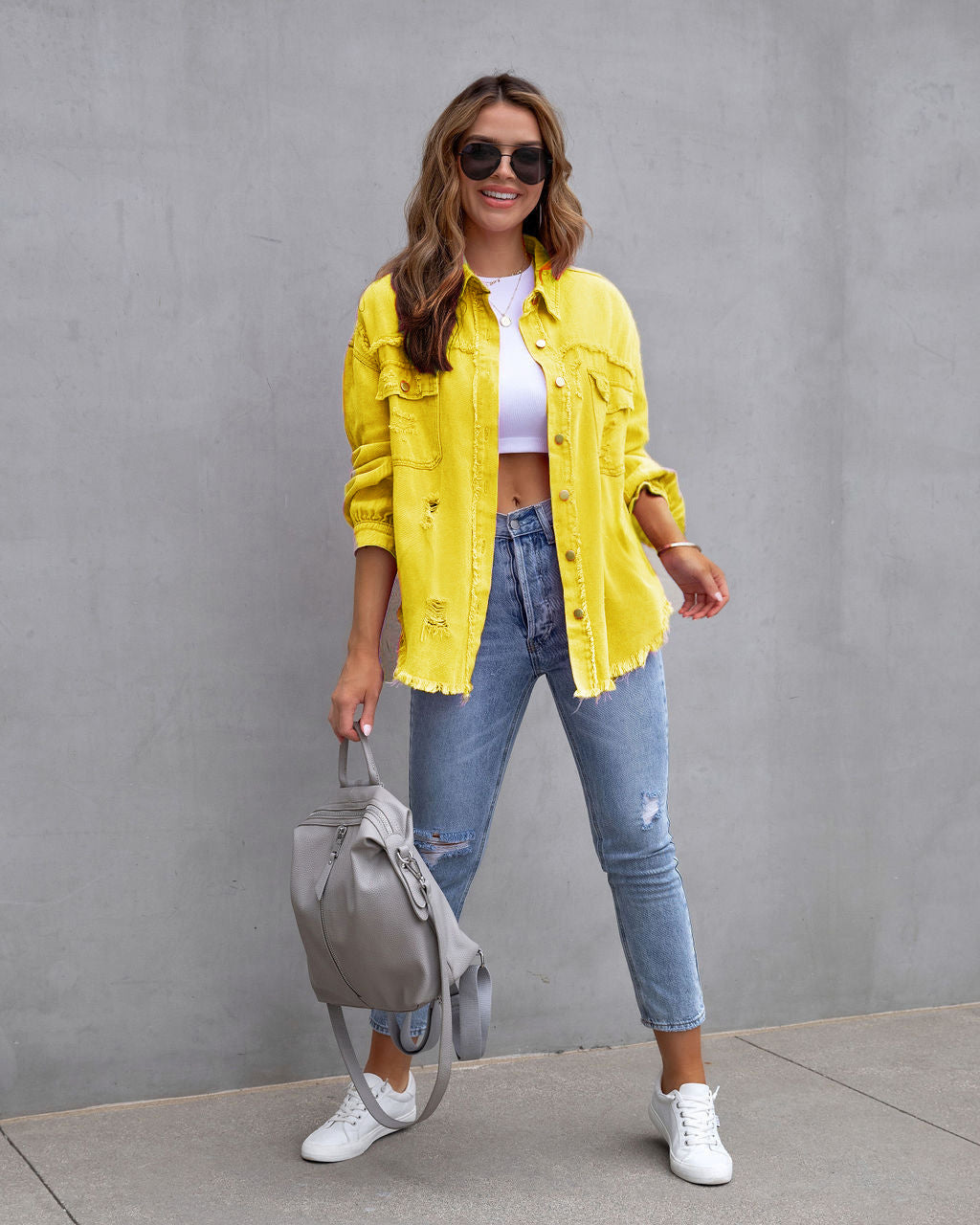 Damen Jeansjacke im lässigen Oversize-Schnitt mit fransigen Details Drune