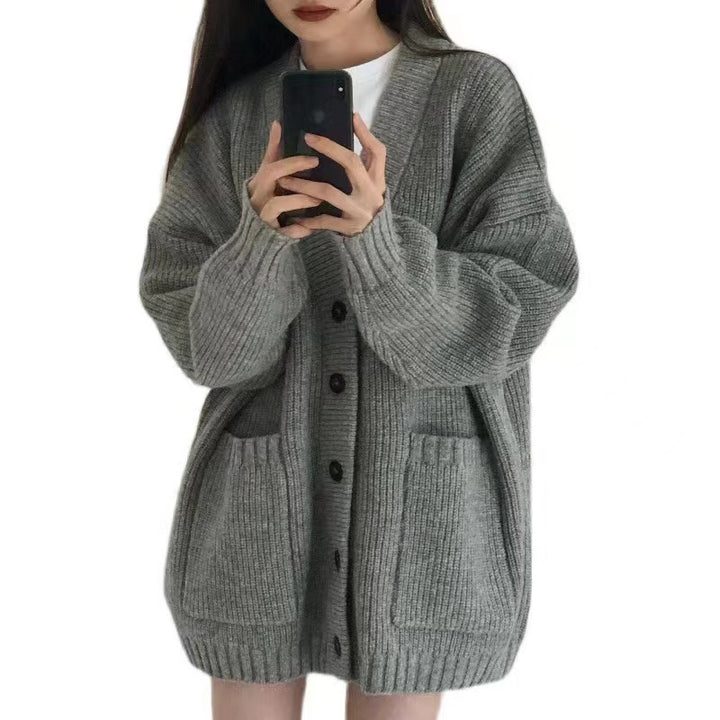 Damen Kuschelige Strickjacke mit großen Taschen und Knopfdetail Drune