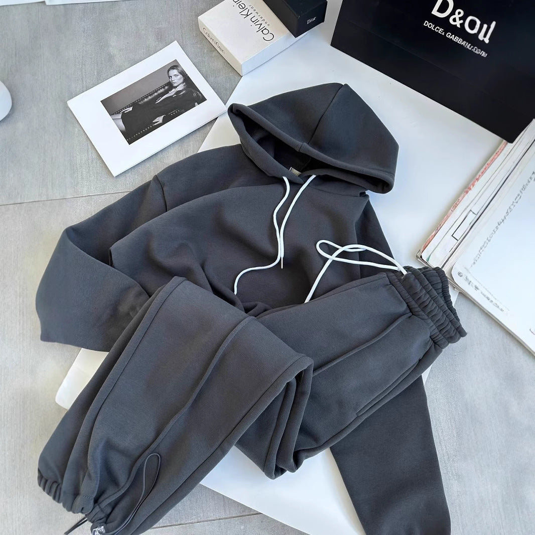 Damen Oversize-Hoodie und Jogginghose Set mit weichem Innenfutter, verstellbarer Kordel und hochgezogenem Bund Drune