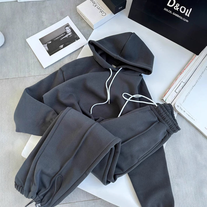 Damen Oversize-Hoodie und Jogginghose Set mit weichem Innenfutter, verstellbarer Kordel und hochgezogenem Bund Drune