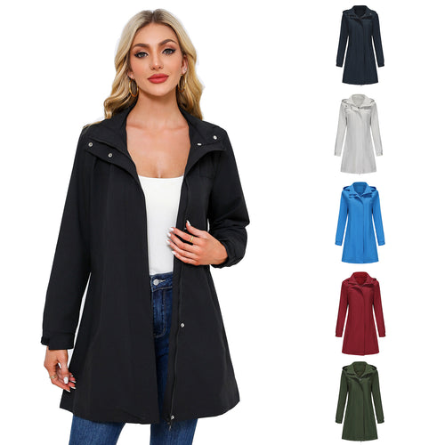 Damen funktionale Übergangsjacke mit verstellbarem Kapuzenkragen und praktischen Taschen Drune