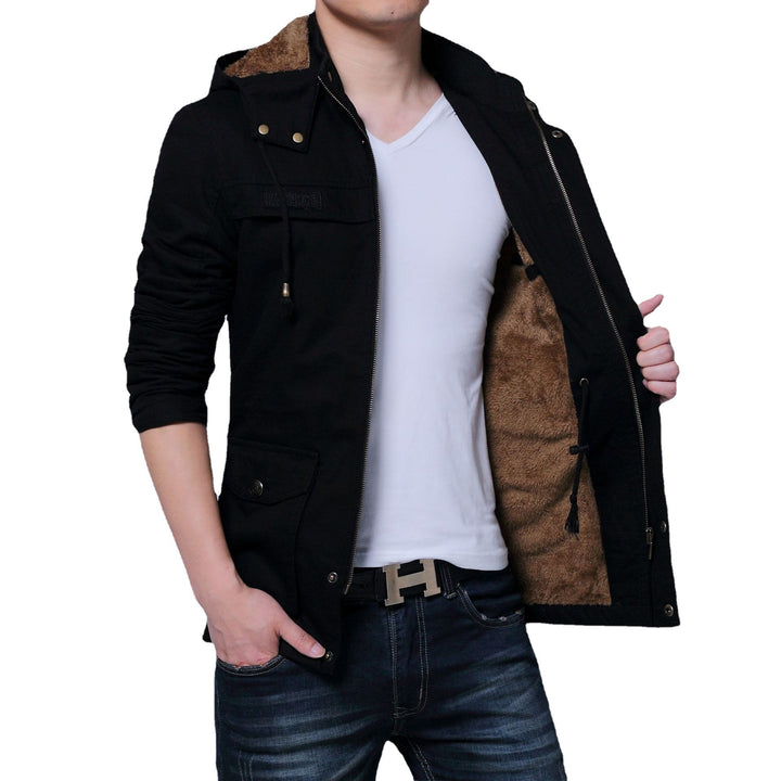 Herren Canvas-Parka mit gefütterter Kapuze, Multifunktions-Taschen und verdecktem Reißverschluss Drune