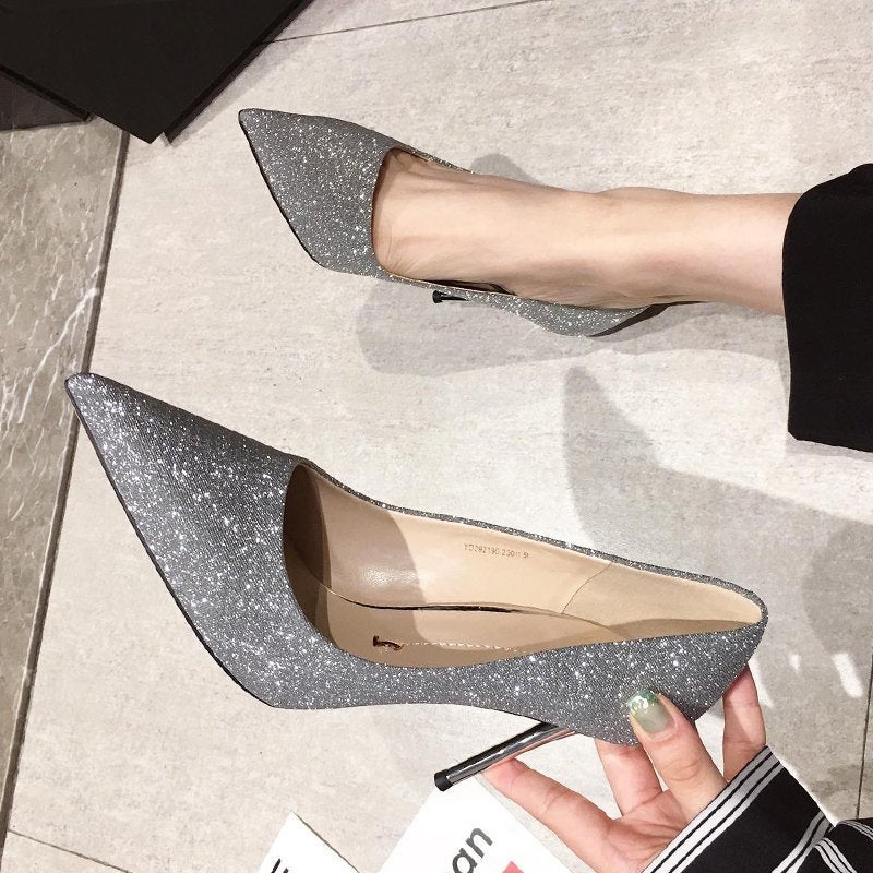 Damen Glamouröse spitze Stiletto-Pumps mit Glitzeroberfläche und ergonomischer Komfortinnensohle Drune