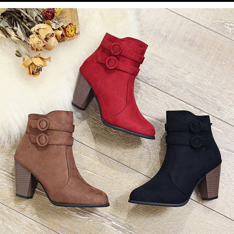 Damen Ankle-Boots mit dekorativen Riemen und elegantem Absatz Drune
