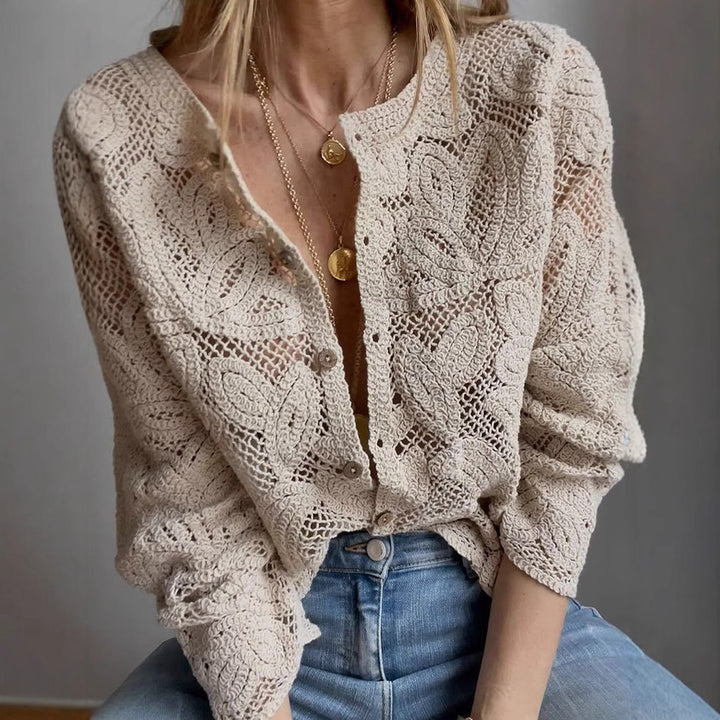 Damen Strickbluse mit filigranem Muster Drune