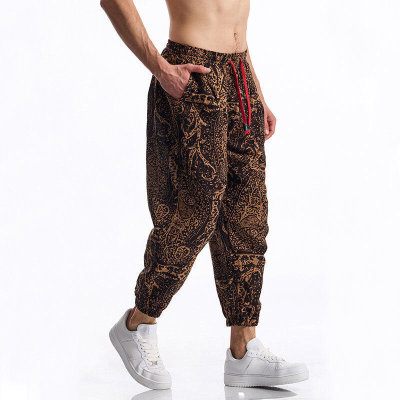 Herren lässige Haremshose mit buntem Blumenmuster und Gummizug Drune