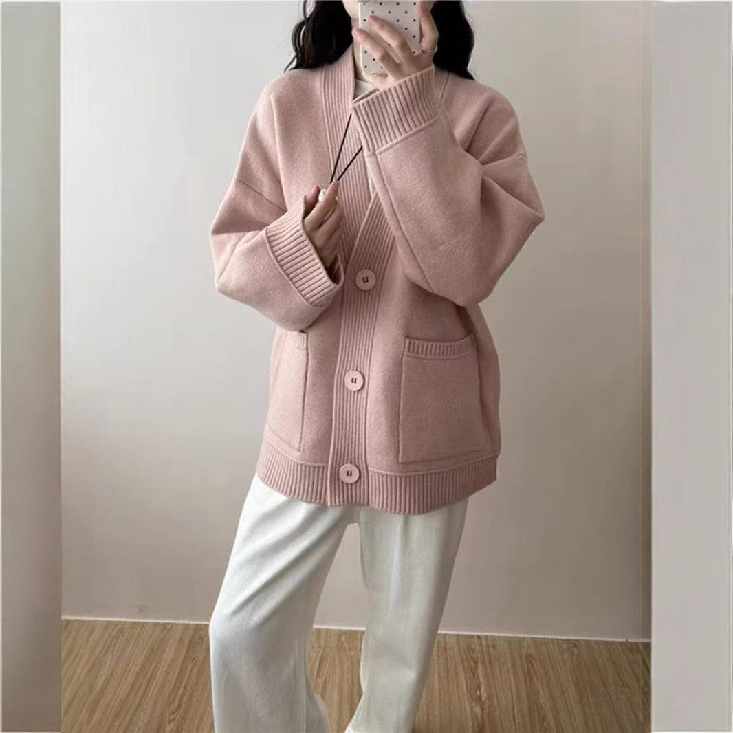 Damen lässiger Strickcardigan mit tiefen Taschen und modernen Knopfdetails Drune