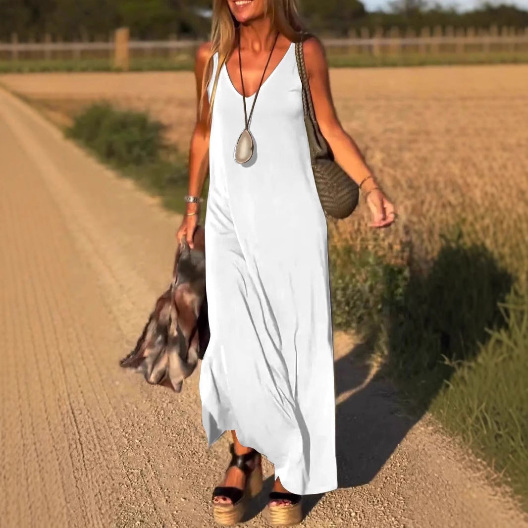 Damen Maxikleid mit eleganter V-Form und qualitativ hochwertigem Obermaterial Drune