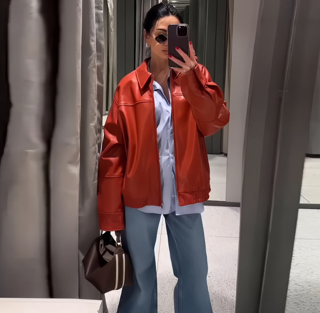 Damen oversized Kunstlederjacke mit lässigem Schnitt Drune