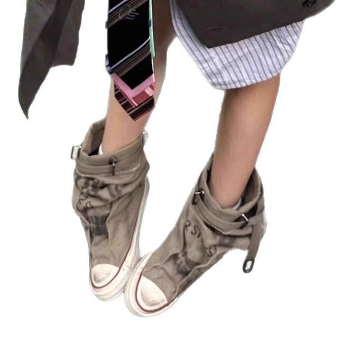 Damen Lässige Hightop-Canvas-Sneaker mit verstellbaren Riemen und Used-Look Drune