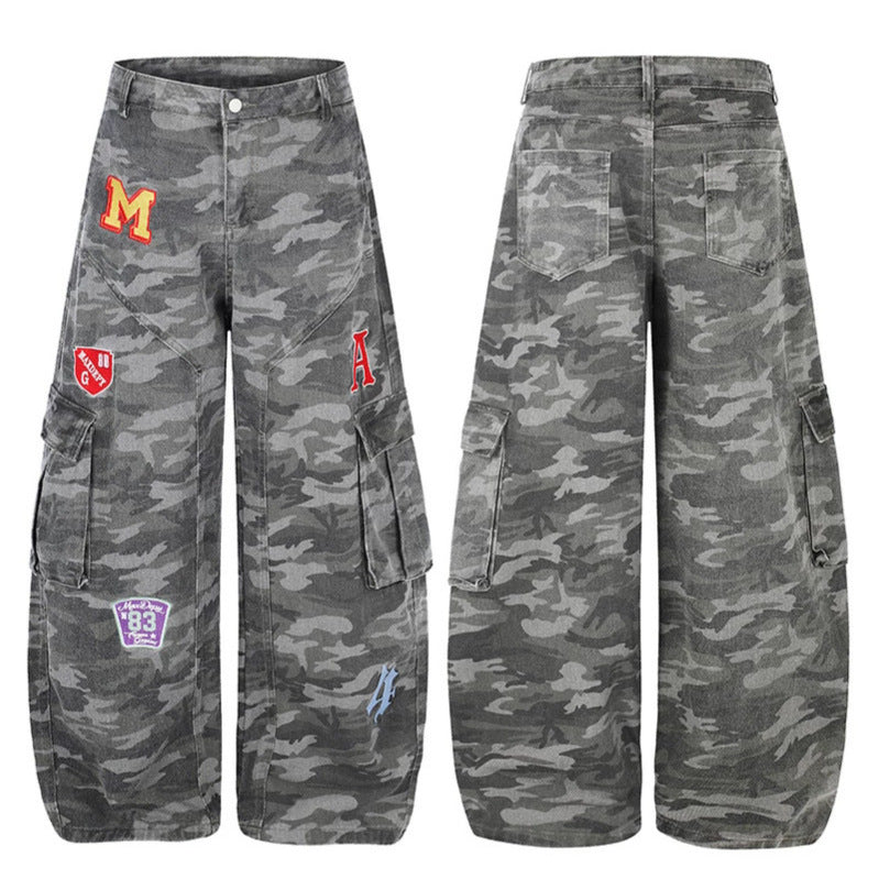 Damen Weite Cargo-Hose im Camouflage-Look mit Applikationen und Multi-Taschen Drune