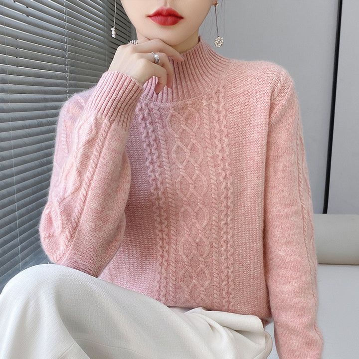Damen Weicher Zopfstrick-Mockneck-Pullover mit leichtem Mohair-Effekt Drune