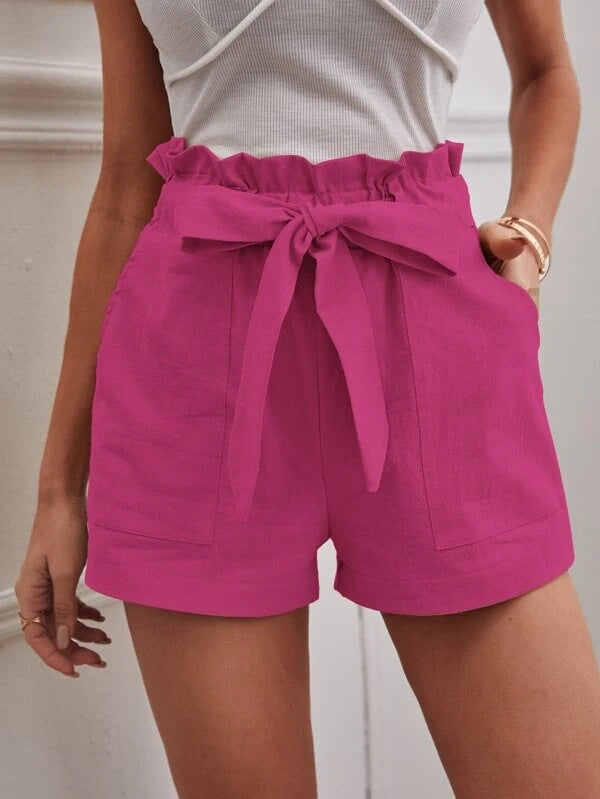 Damen elegante Shorts mit Bindegürtel und breitem Bund Drune
