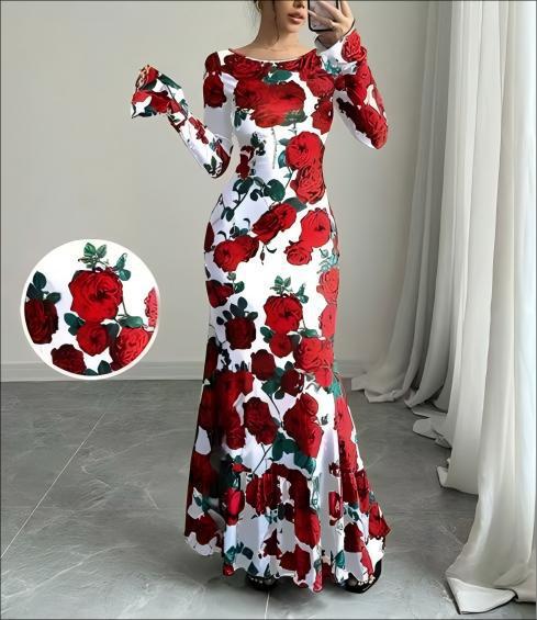 Damen nan eng anliegendes Maxikleid mit Meerjungfrauen-Schnitt, langen Glockenärmeln und Rüschensaum Drune