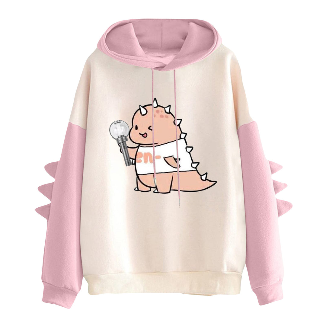 Damen nan Kapuzenpullover mit niedlichem Frosch-Motiv, Kängurutasche und volumigen Ärmelapplikationen Drune