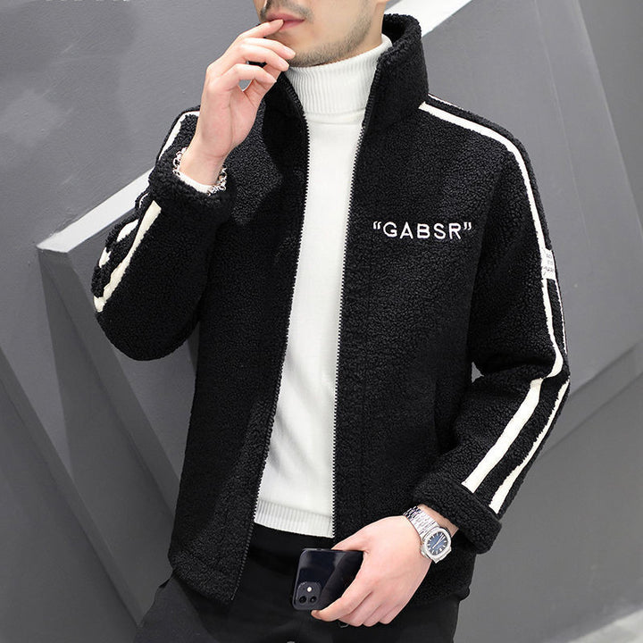 Herren Teddy-Fleece-Blouson mit Stehkragen, Reißverschluss und Kontraststreifen Drune