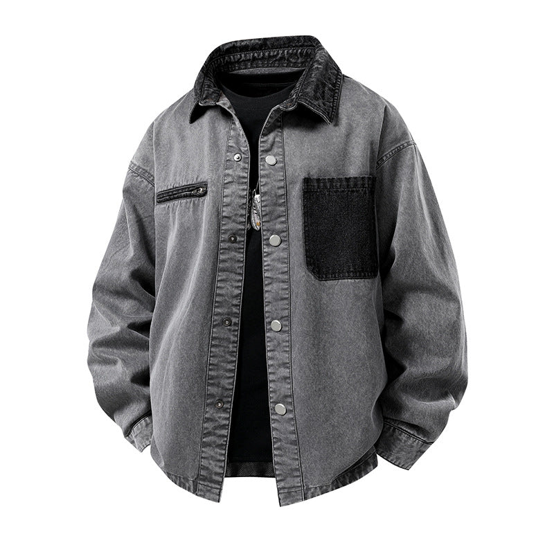 Herren Modische Denimjacke mit hohem Kragen und praktischen Taschen Drune