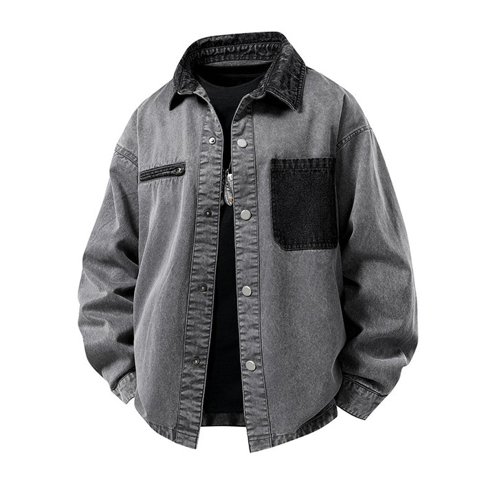 Herren Modische Denimjacke mit hohem Kragen und praktischen Taschen Drune