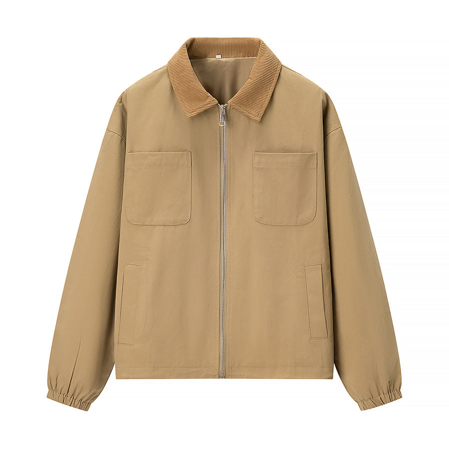 Damen Kurzjacke im Workwear-Stil mit Kordkragen, Reißverschluss und aufgesetzten Brusttaschen Drune