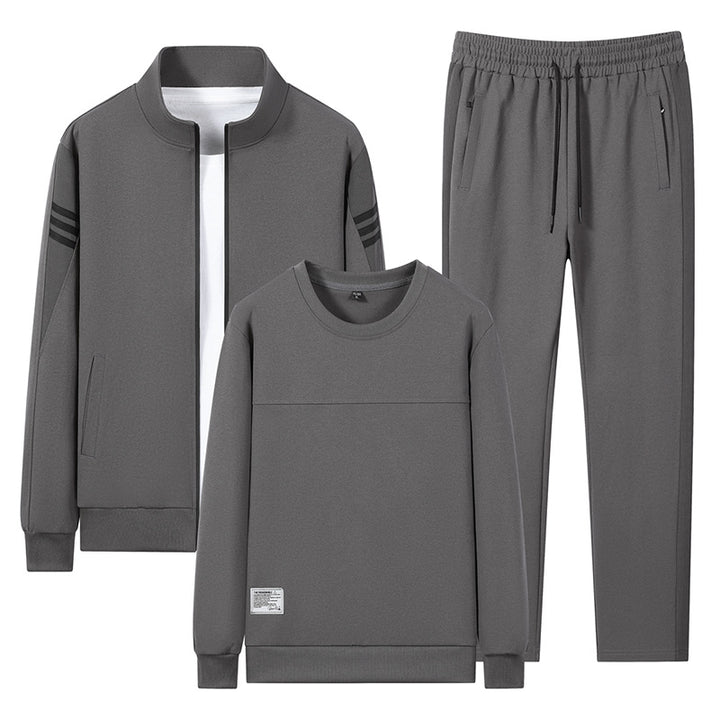 Herren lässiges Trainingsset mit Reißverschluss-Bomber, Rundhals-Sweatshirt und elastischer Jogginghose Drune
