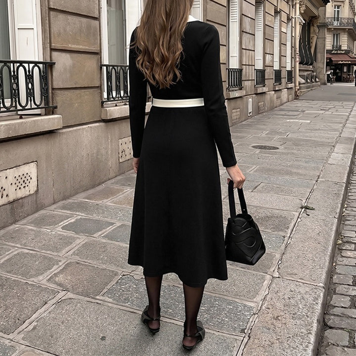 Damen Elegantes Langarmkleid mit Gürtel Drune